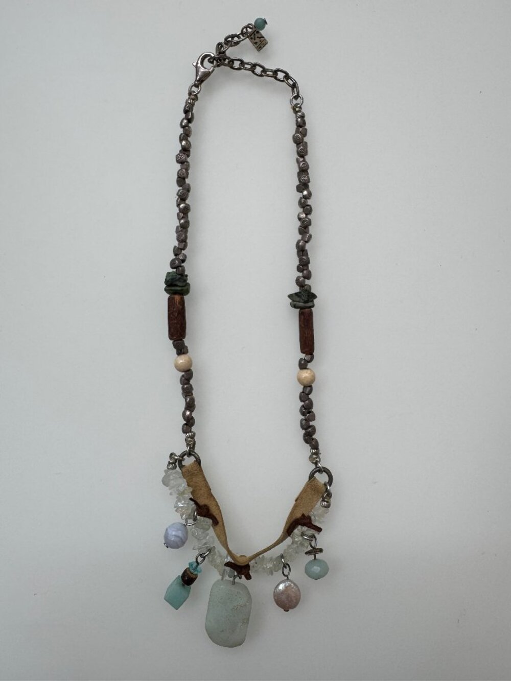 16" Leather Necklace with Mixed Stones and Shell - Picture 6 of 6